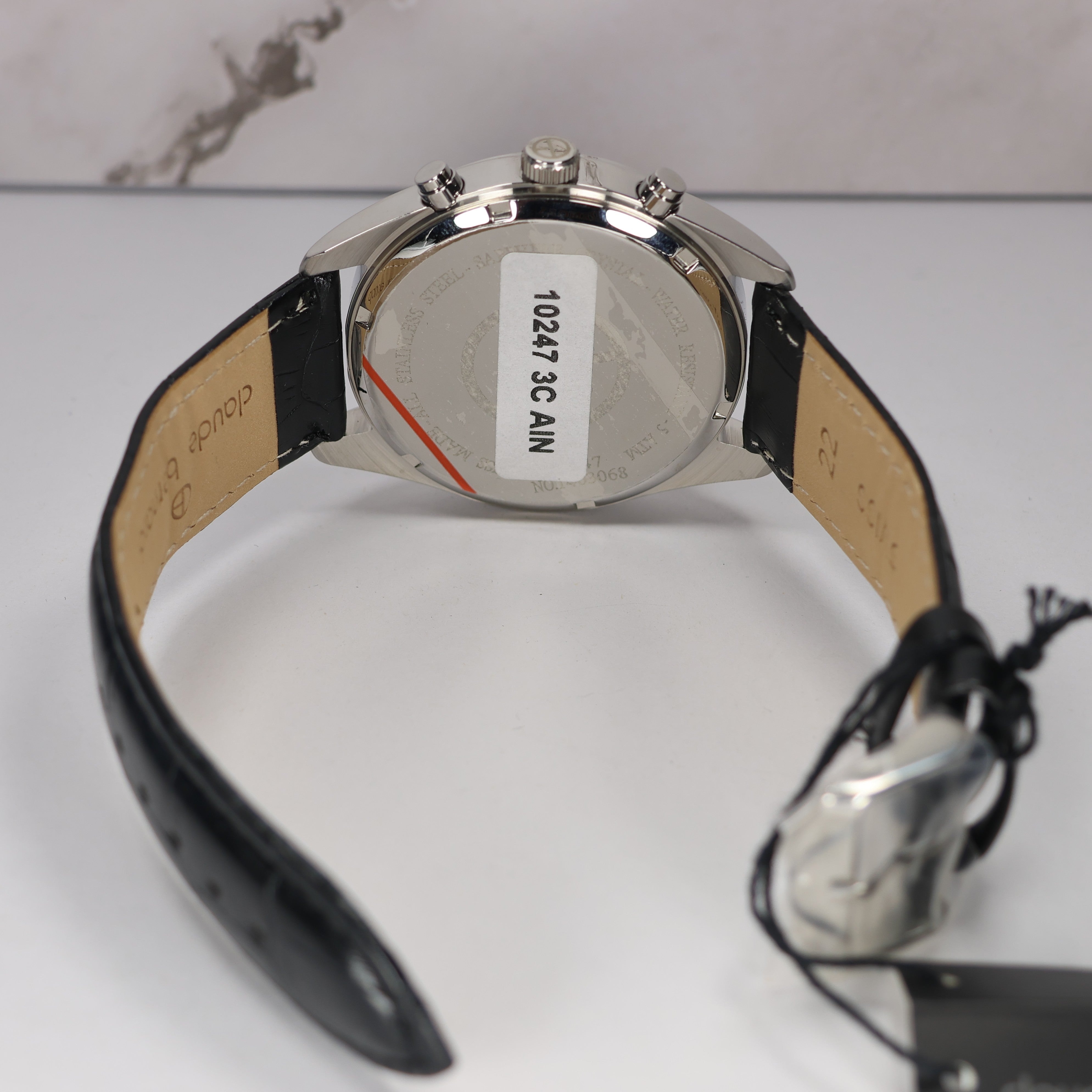 Claude Bernard Men's Silver Dial Black Leather Chronograph Watch 10247-3C-AIN