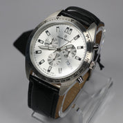 Claude Bernard Men's Silver Dial Black Leather Chronograph Watch 10247-3C-AIN