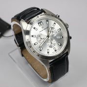 Claude Bernard Men's Silver Dial Black Leather Chronograph Watch 10247-3C-AIN