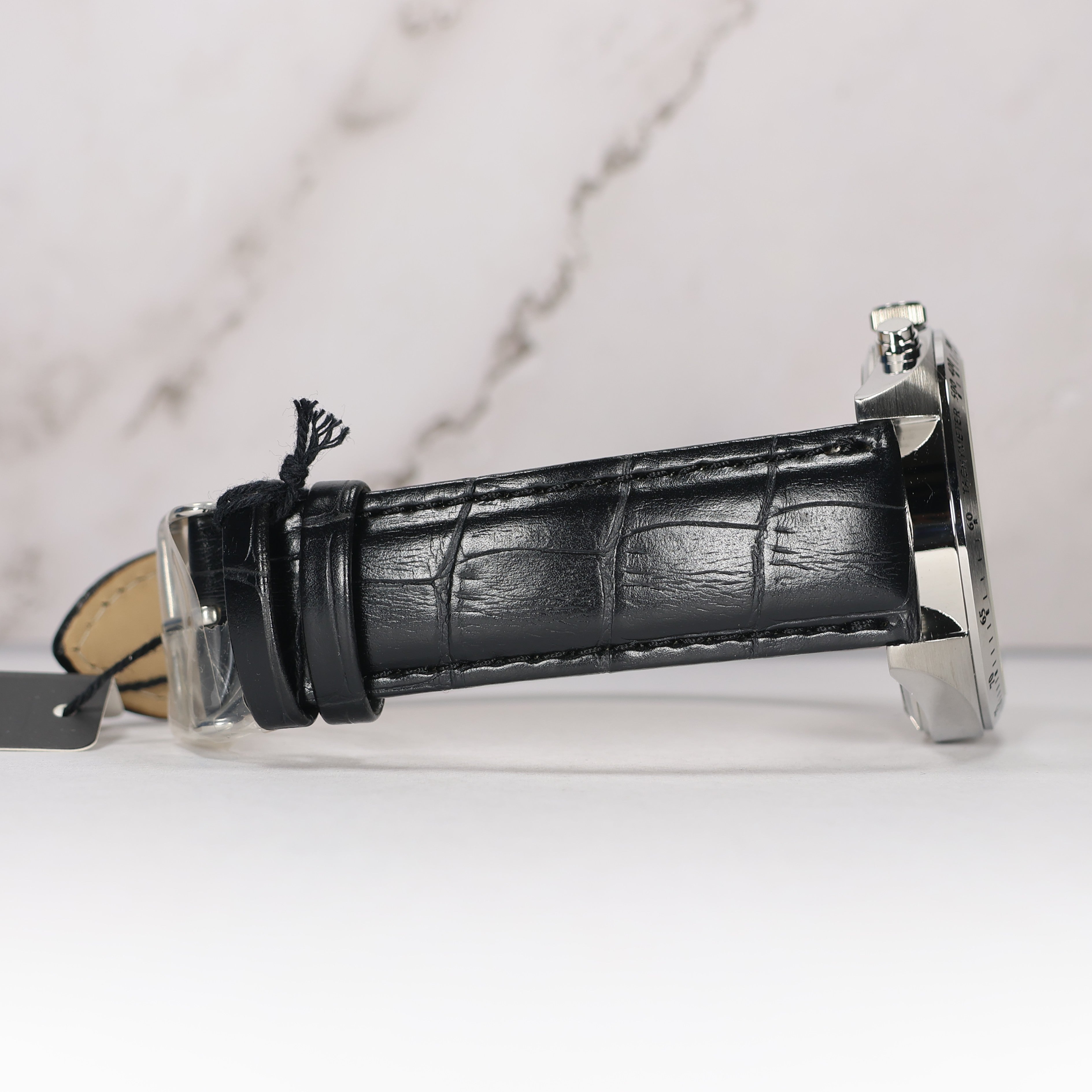 Claude Bernard Men's Silver Dial Black Leather Chronograph Watch 10247-3C-AIN