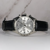 Claude Bernard Men's Silver Dial Black Leather Chronograph Watch 10247-3C-AIN
