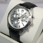 Claude Bernard Men's Silver Dial Black Leather Chronograph Watch 10247-3C-AIN