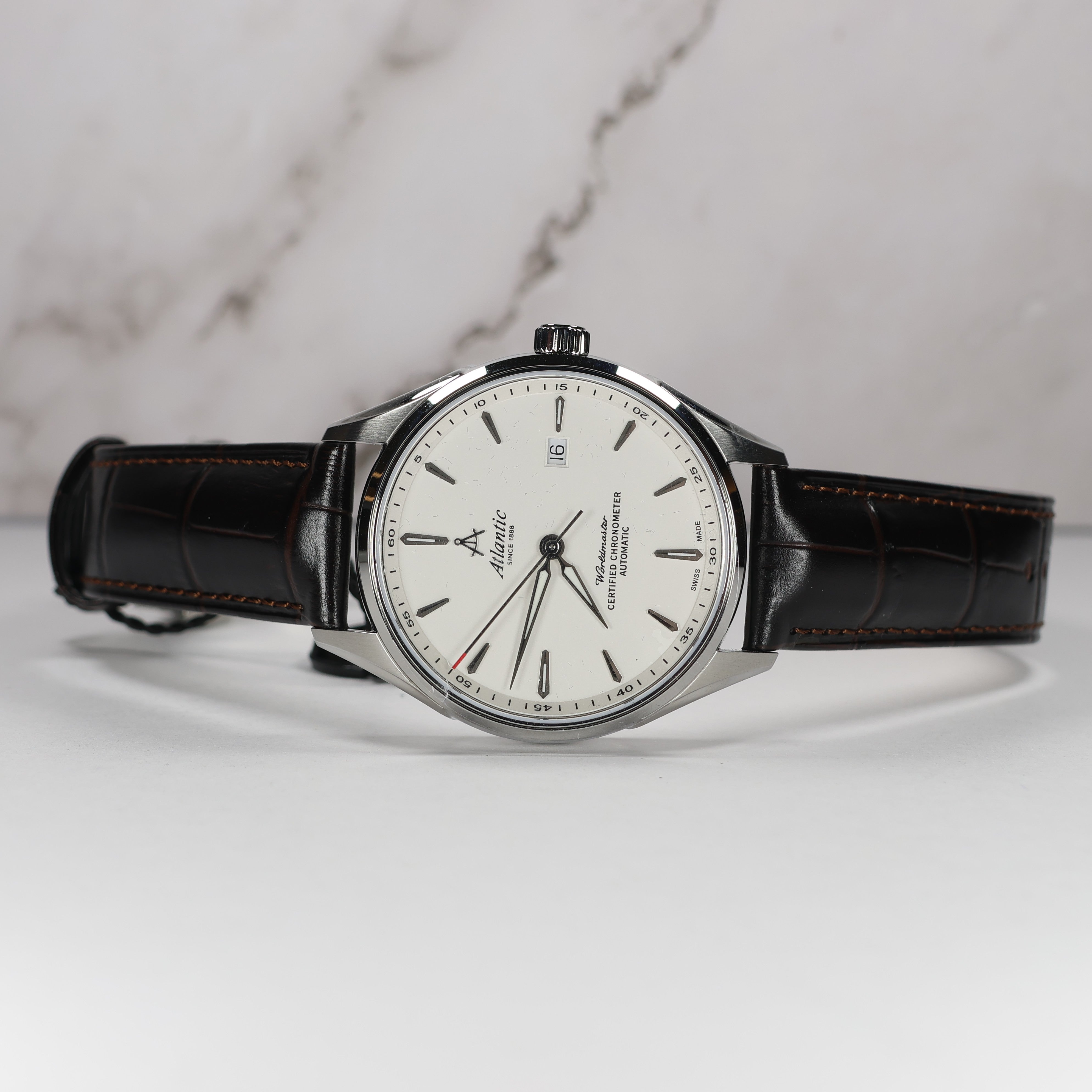 Atlantic Worldmaster COSC Chronometer Men's White Dial Brown Leather Watch 52781.41.21