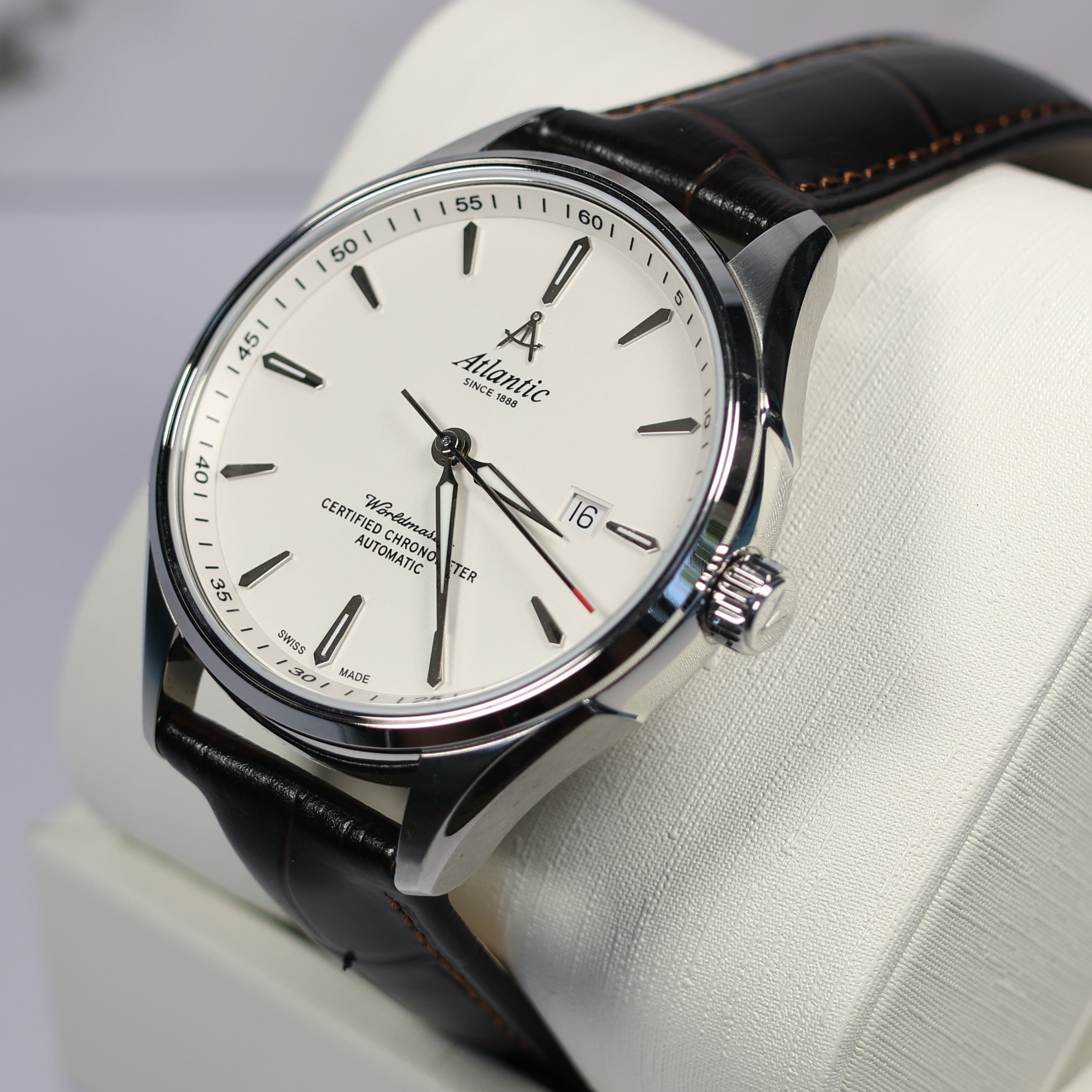 Atlantic Worldmaster COSC Chronometer Men's White Dial Brown Leather Watch 52781.41.21