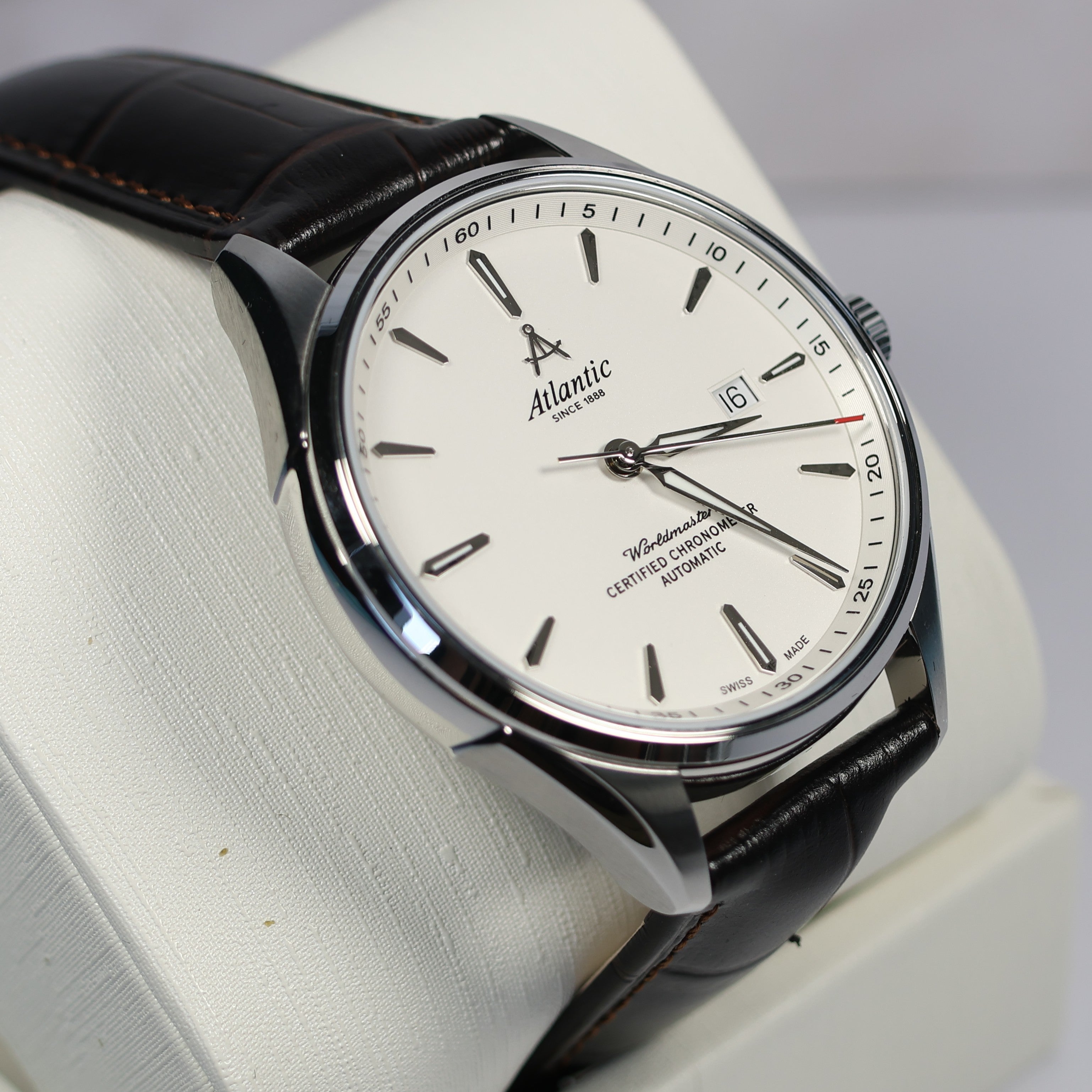 Atlantic Worldmaster COSC Chronometer Men's White Dial Brown Leather Watch 52781.41.21