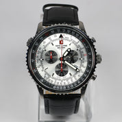 Swiss Alpine Military Men's Silver Dial Black Leather Chronograph Watch 7078.9538