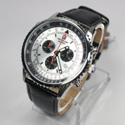 Swiss Alpine Military Men's Silver Dial Black Leather Chronograph Watch 7078.9538