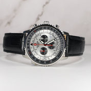 Swiss Alpine Military Men's Silver Dial Black Leather Chronograph Watch 7078.9538