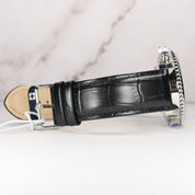 Swiss Alpine Military Men's Silver Dial Black Leather Chronograph Watch 7078.9538