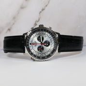 Swiss Alpine Military Men's Silver Dial Black Leather Chronograph Watch 7078.9538