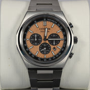 Citizen Zenshin Eco-Drive Men's Salmon Dial Titanium Chronograph Watch CA4610-85Z