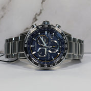 Citizen Eco-Drive Men's Blue Dial Stainless Steel Perpetual Chronograph Watch CB5914-89L