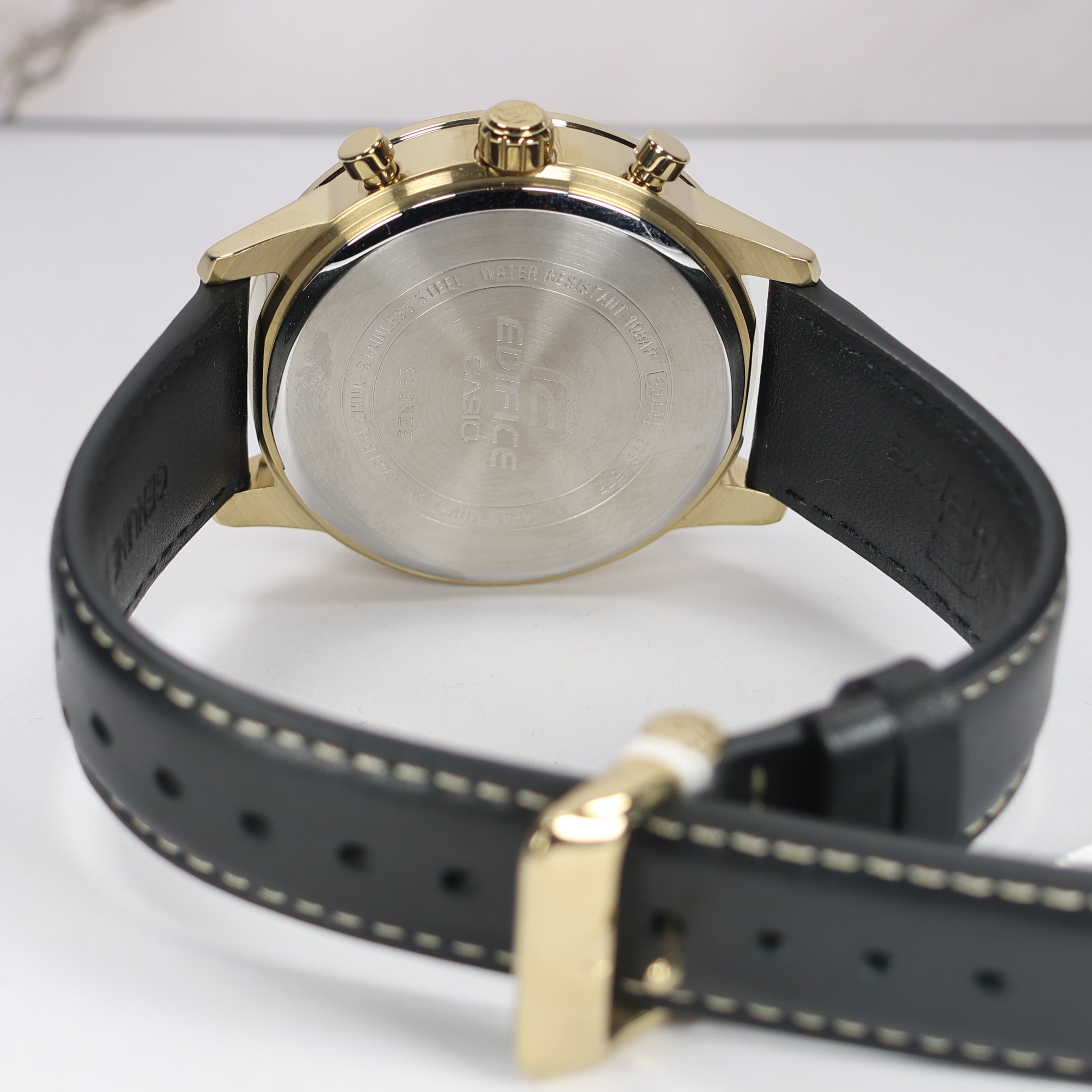 Casio Edifice Men's Green Dial Black Leather Chronograph Watch EFR-575CL-3AEF