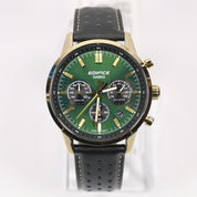 Casio Edifice Men's Green Dial Black Leather Chronograph Watch EFR-575CL-3AEF
