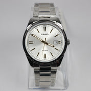 Casio Men's White Sunray Dial Stainless Steel Quartz Watch MTP-1302D-7A2