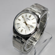 Casio Men's White Sunray Dial Stainless Steel Quartz Watch MTP-1302D-7A2