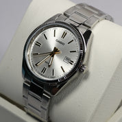 Casio Men's White Sunray Dial Stainless Steel Quartz Watch MTP-1302D-7A2