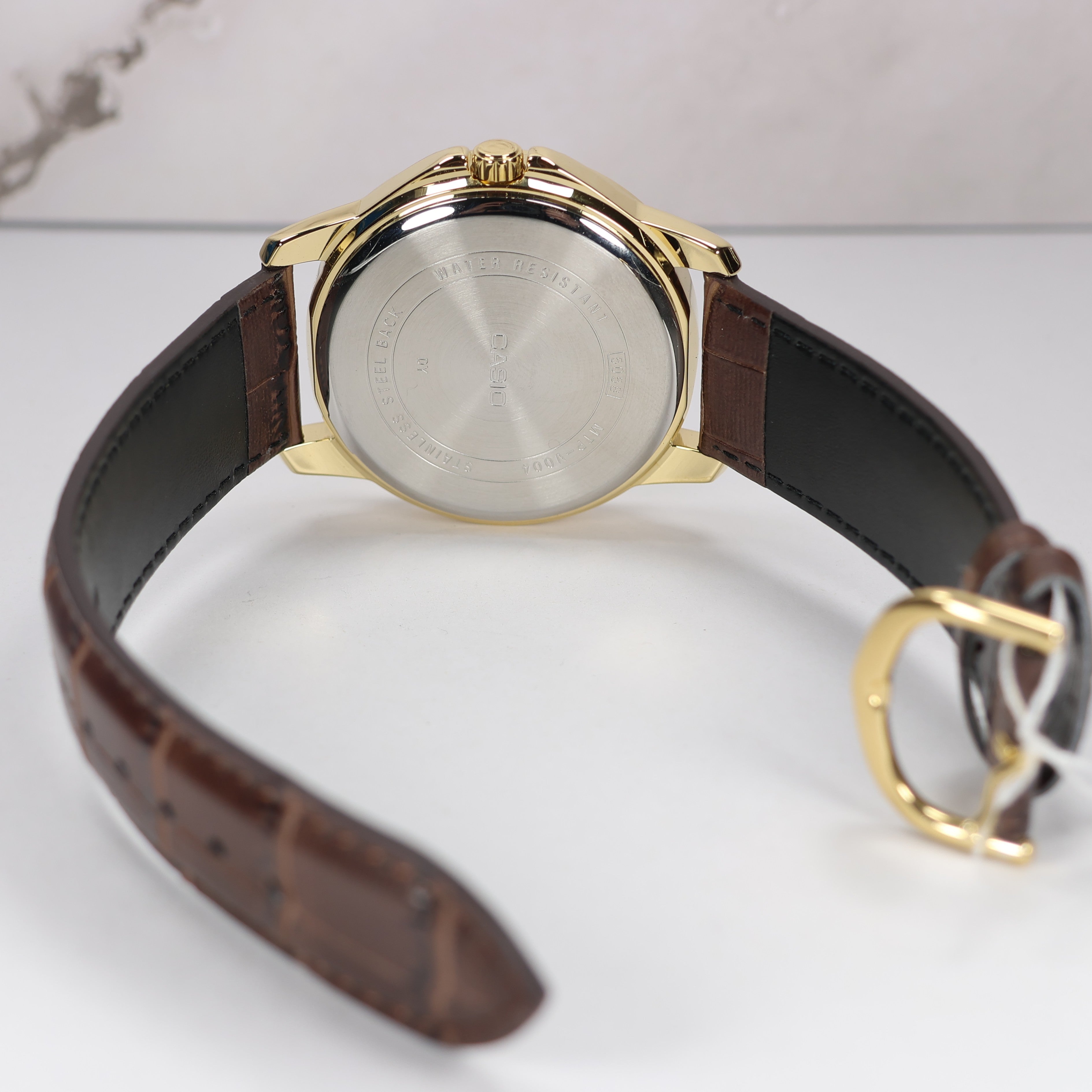 Casio Men's White Dial Brown Leather Quartz Watch MTP-V004GL-7A