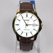 Casio Men's White Dial Brown Leather Quartz Watch MTP-V004GL-7A