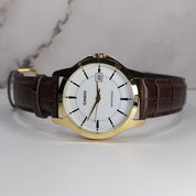 Casio Men's White Dial Brown Leather Quartz Watch MTP-V004GL-7A