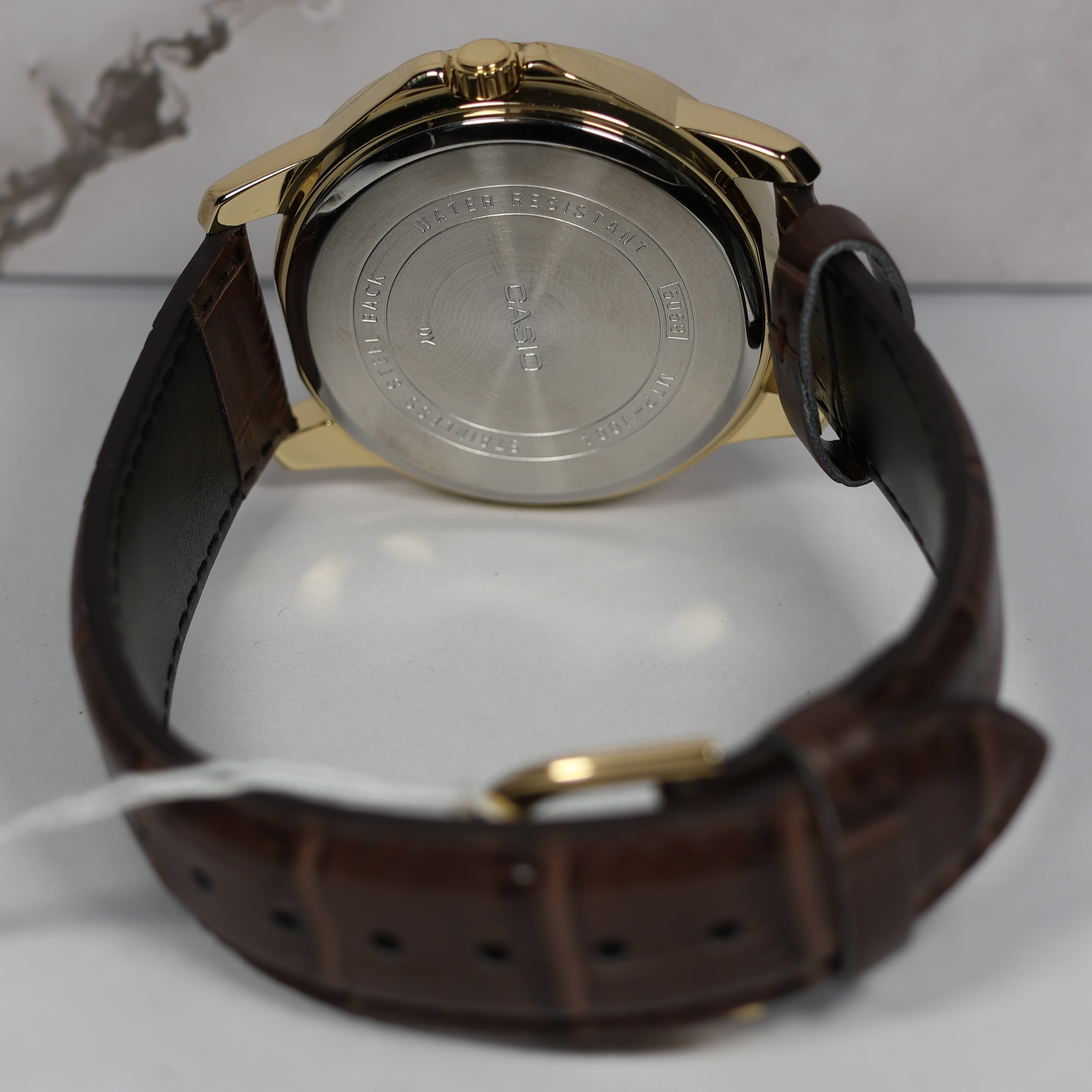 Casio Men's White Dial Brown Leather Quartz Watch MTP-V004GL-7A