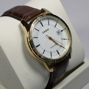 Casio Men's White Dial Brown Leather Quartz Watch MTP-V004GL-7A