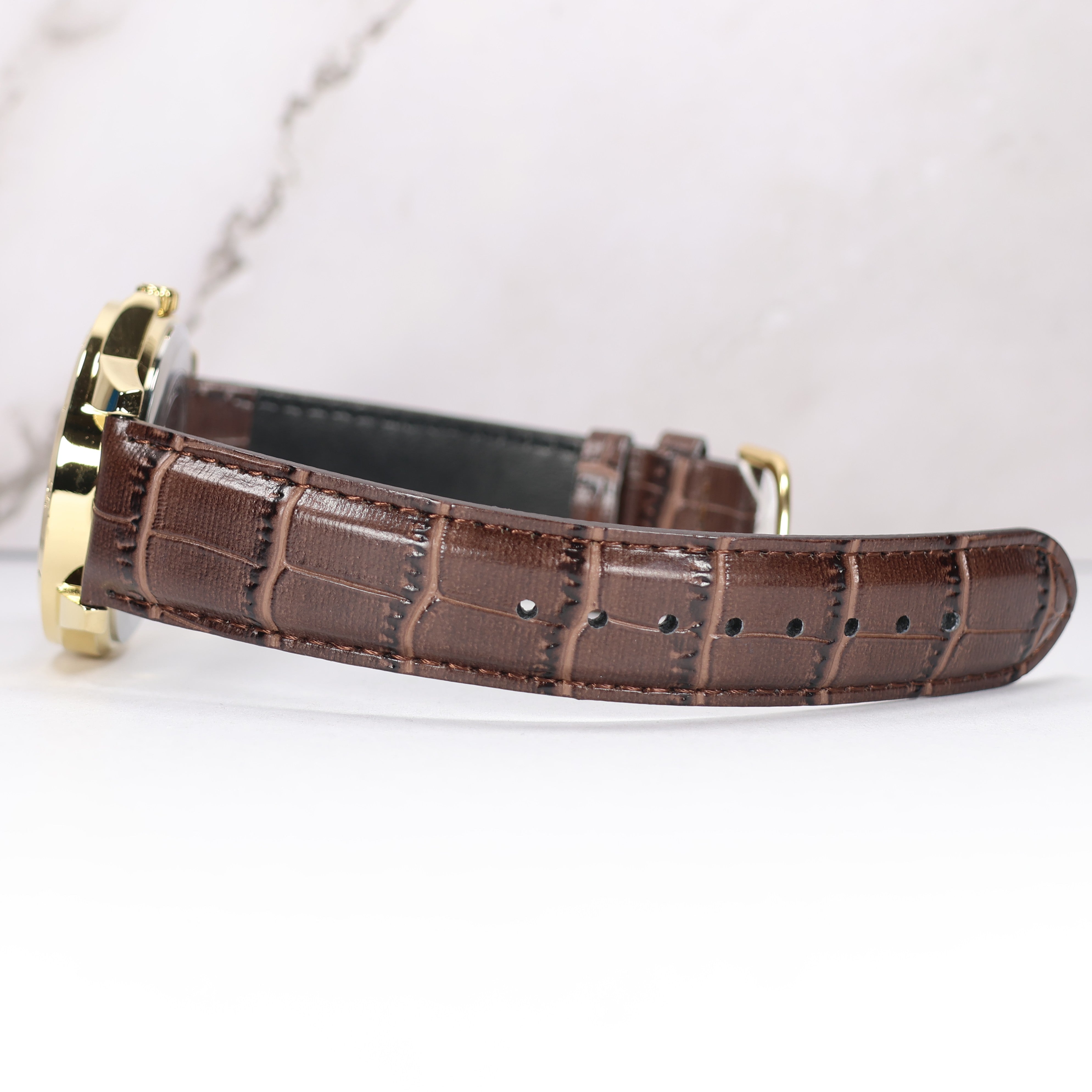 Casio Men's White Dial Brown Leather Quartz Watch MTP-V004GL-7A