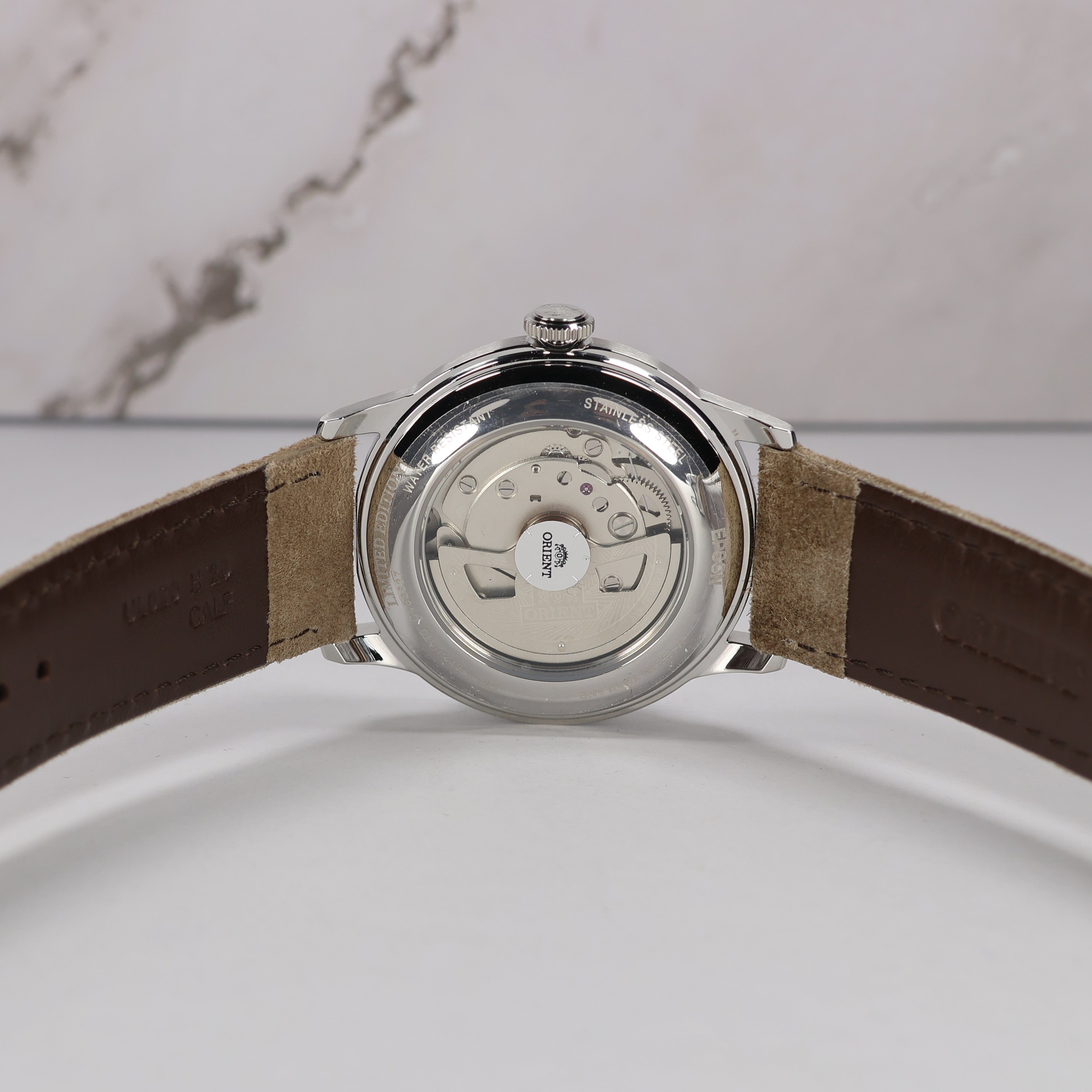 Orient Men's Classic Navy Blue Dial Tan Leather Watch RA-AC0M12L